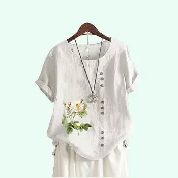 Женские повседневные блузки с цветочным принтом и круглым вырезом, летние пуловеры с короткими рукавами и свободные футболки больших размеров S коричневый