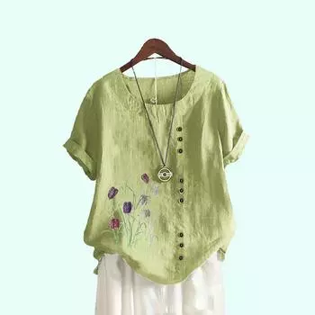 Женские повседневные блузки с цветочным принтом и круглым вырезом, летние пуловеры с короткими рукавами и свободные футболки больших размеров S коричневый