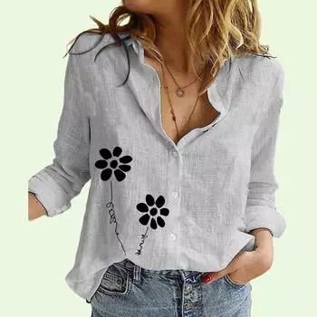 Женские повседневные блузки с кошачьим принтом, женская модная рубашка с воротником-кардиганом и тонким хлопковым льняным топом S белый