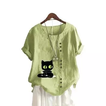 Женские повседневные блузки с принтом, модная футболка с коротким рукавом, летняя свободная рубашка с круглым вырезом, рубашка больших размеров S коричневый