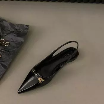 Женские повседневные босоножки из кожи на высоком каблуке, модные женские босоножки со стразами на плоской подошве с острым носком, элегантные босоножки с открытой пяткой 35