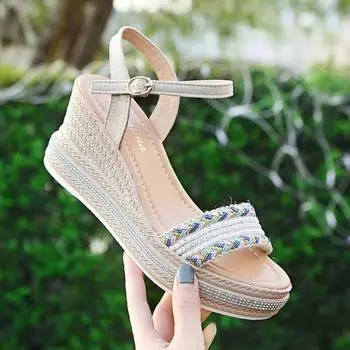 Женские повседневные босоножки на танкетке и платформе, летние новые дизайнерские туфли с плетеными пряжками и ремешками для женщин, тапочки Sandalias De Mujer 35