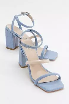 Женские повседневные босоножки Ollos Джинсово-бежевые босоножки на каблуке