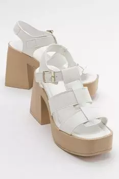 Женские повседневные босоножки Prek Белые кожаные босоножки на каблуке