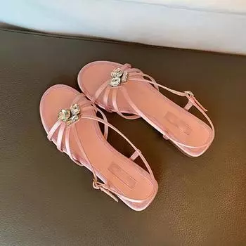 Женские повседневные босоножки с инкрустацией из бриллиантов 2024 года, летняя новая мода с открытым носком, элегантная трендовая весенняя женская обувь 35 розовый