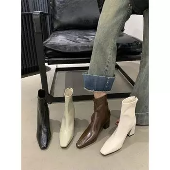 Женские повседневные ботильоны с квадратным носком, на низком массивном блочном каблуке, с застежкой-молнией, удобные прогулочные ботинки челси из искусственной кожи для женщин 34 чёрный