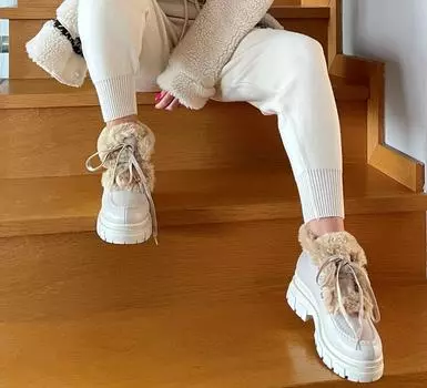 Женские повседневные ботинки длиной до щиколотки на толстой подошве с подкладкой из искусственного меха