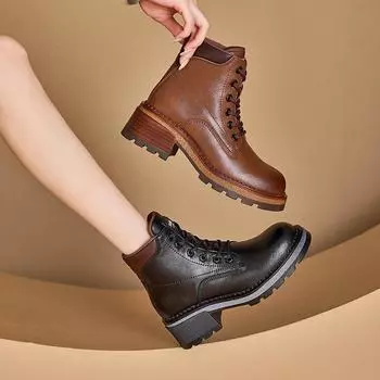 Женские повседневные ботинки из натуральной кожи в стиле ретро, небольшого размера, на шнуровке, стелька для увеличения роста, женская обувь на платформе 32