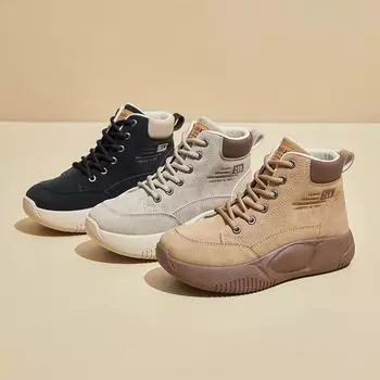 Женские повседневные ботинки на толстой платформе, нескользящие, со шнуровкой, короткие спортивные ботинки, прогулочная обувь из искусственной кожи, удобные высокие кроссовки для женщин 35 коричневый