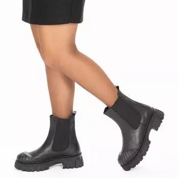 Женские повседневные ботинки на толстой подошве из натуральной кожи / Женские челси