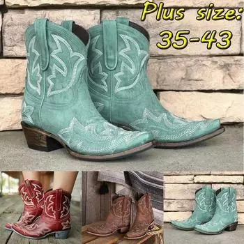 Женские повседневные ботинки, рыцарские ботинки с острым носком, женские туфли в стиле ретро в Риме, туфли на низком каблуке, широкие ковбойские сапоги 35 коричневый