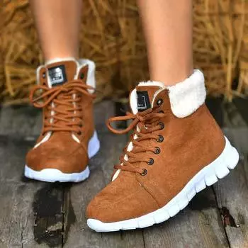 Женские повседневные ботинки, женские ботинки со шнуровкой и круглым носком, осенне-зимние зимние ботинки, женские меховые ботинки на низком каблуке, Botas Mujer Plus Size2024 36