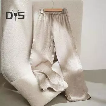 Женские повседневные брюки, эластичные брюки с высокой талией и регулируемым шнурком, прямые широкие брюки с карманами, однотонные крутые брюки из ледяного шелка XL кофейный