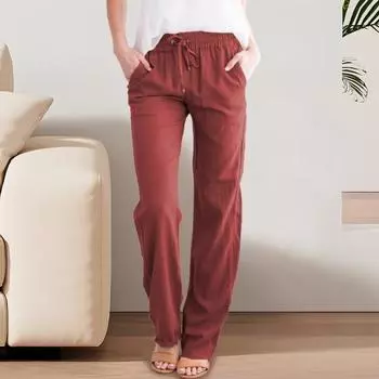 Женские повседневные брюки, эластичные на талии, длинные брюки с карманами, однотонные, свободные, широкие брюки L чёрный