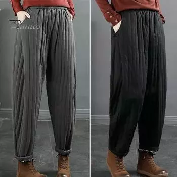 Женские повседневные брюки, эластичные, с высокой талией, свободный крой, утолщенные спортивные брюки с карманами, однотонные повседневные брюки L жёлтый