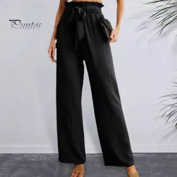 Женские повседневные брюки, эластичные, с высокой талией, прямые, широкие, длинные брюки, с карманами, однотонные спортивные брюки, уличная одежда M хаки