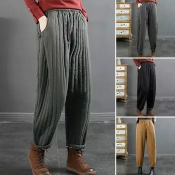 Женские повседневные брюки, эластичные, с высокой талией, свободный крой, утолщенные спортивные брюки с карманами, однотонные повседневные брюки XXL армия зеленый