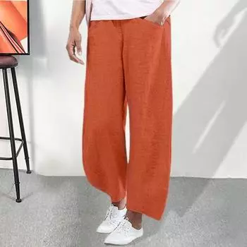 Женские повседневные брюки, эластичные широкие брюки с высокой талией, длинные брюки, сплошной цвет, свободный крой, струящиеся классические брюки, уличная одежда XL розовый