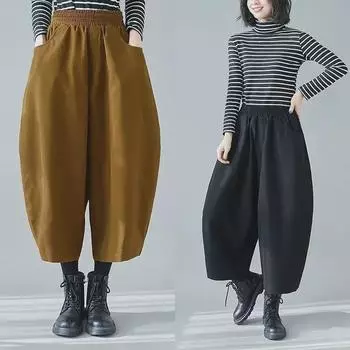 Женские повседневные брюки-бананы больших размеров - коллекция весны 2023 г., свободные широкие брюки-шаровары с девятью точками XXL