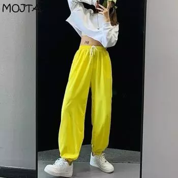 Женские повседневные брюки больших размеров, женские широкие брюки с высокой талией, повседневные спортивные штаны-шаровары в стиле хип-хоп, брюки для женщин