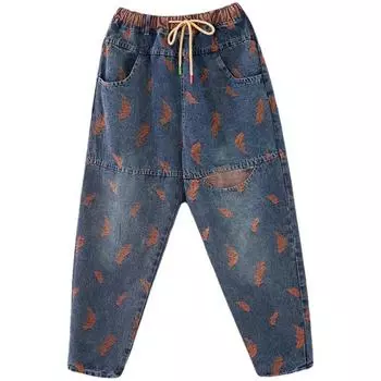 Женские повседневные брюки большого размера с высокой талией на весну и осень, свободные джинсы, джинсовые укороченные брюки S