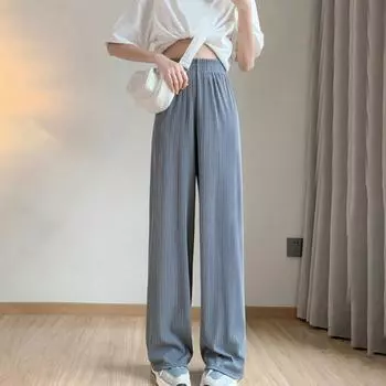 Женские повседневные брюки, дизайн, регулируемые брюки на шнурке, однотонные, с эластичной резинкой на талии, длинные, уникальные полосатые цвета, прямые, широкие M чёрный