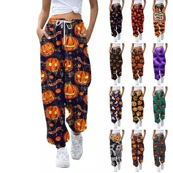 Женские повседневные брюки для отдыха с принтом на Хэллоуин, спортивные штаны, брюки с эластичной резинкой на талии, брюки с завязками на шнурке M