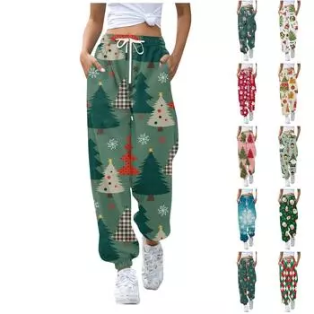 Женские повседневные брюки для отдыха с рождественским принтом, спортивные брюки, брюки с эластичной резинкой на талии, брюки с завязками на шнурке XL бежевый