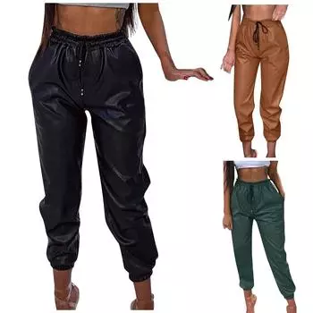 Женские повседневные брюки Harlan Ninth из твердой кожи с тонким шнурком и высокой талией XL коричневый