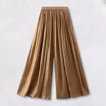 Женские повседневные брюки из перламутровой пряжи, юбка с эластичной резинкой на талии, однотонные широкие плиссированные брюки, уличная одежда