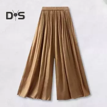 Женские повседневные брюки из перламутровой пряжи, юбка с эластичной резинкой на талии, однотонные широкие плиссированные брюки, уличная одежда