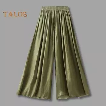 Женские повседневные брюки из перламутровой пряжи, юбка с эластичной резинкой на талии, однотонные широкие плиссированные брюки, уличная одежда