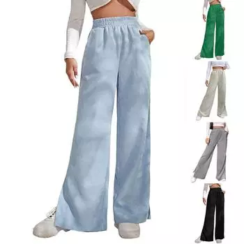 Женские повседневные брюки из вельвета с высокой талией и разрезами по низу L чёрный