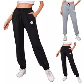 Женские повседневные брюки-карандаш с эластичной резинкой на талии и боковыми карманами цвета ромашки XXL чёрный