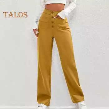 Женские повседневные брюки-карго с высокой талией и пуговицами, декорированные длинными брюками с карманами, однотонные прямые широкие брюки, уличная одежда M зелёный