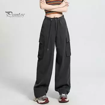 Женские повседневные брюки-карго с завязками на талии, широкие однотонные уличные комбинезоны, легкие свободные брюки для повседневного использования в клубе, на открытом воздухе, для пробежек, походов M розовый