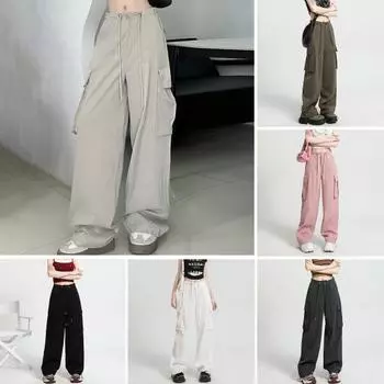 Женские повседневные брюки-карго с завязками на талии, широкие однотонные уличные комбинезоны с высокой талией, легкие свободные брюки для повседневного использования в клубе, на открытом воздухе, для пробежек, отпуска S белый