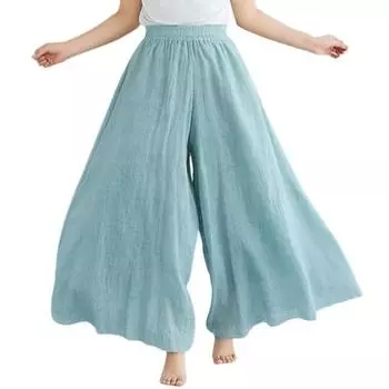 Женские повседневные брюки-кюлоты с эластичной высокой талией, однотонные широкие брюки, большие юбки, брюки, уличная одежда L