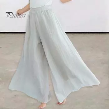 Женские повседневные брюки-кюлоты с эластичной высокой талией, однотонные широкие брюки, большие юбки, брюки, уличная одежда M розовый