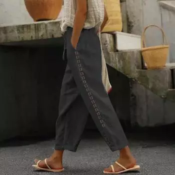 Женские повседневные брюки, легкие, дышащие, универсальные брюки с регулируемой резинкой на талии, удобные карманы, повседневная одежда S чёрный