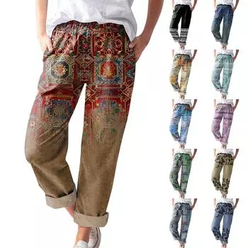 Женские повседневные брюки Модные повседневные брюки с принтом и карманами L чёрный