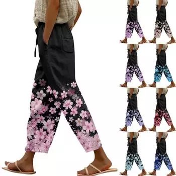 Женские повседневные брюки. Модные повседневные брюки с градиентным принтом и карманами.