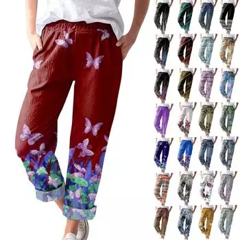 Женские повседневные брюки Модные повседневные брюки с принтом и карманами XXXL