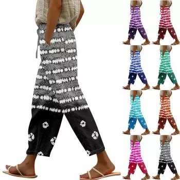 Женские повседневные брюки. Модные повседневные брюки с градиентным принтом и карманами. M