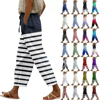 Женские повседневные брюки Модные повседневные брюки с принтом и карманами L чёрный