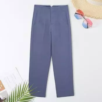 Женские повседневные брюки на молнии, офисные брюки с высокой талией и карманами, однотонные плиссированные прямые длинные брюки M чёрный