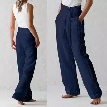 Женские повседневные брюки на шнуровке, однотонные, прямые, широкие, свободные брюки с высокой талией, офисные женские туфли M абрикосовый