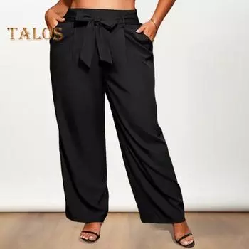 Женские повседневные брюки на весну и лето, свободные длинные брюки со средней посадкой и карманами, прямые широкие брюки, уличная одежда 5XL чёрный