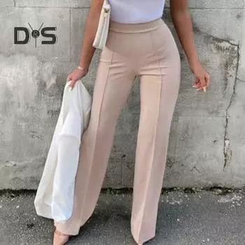 Женские повседневные брюки на весну и осень, расклешенные брюки с высокой талией, однотонные эластичные длинные брюки, уличная одежда S абрикосовый