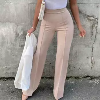 Женские повседневные брюки на весну и осень, расклешенные брюки с высокой талией, однотонные эластичные длинные брюки, уличная одежда S абрикосовый